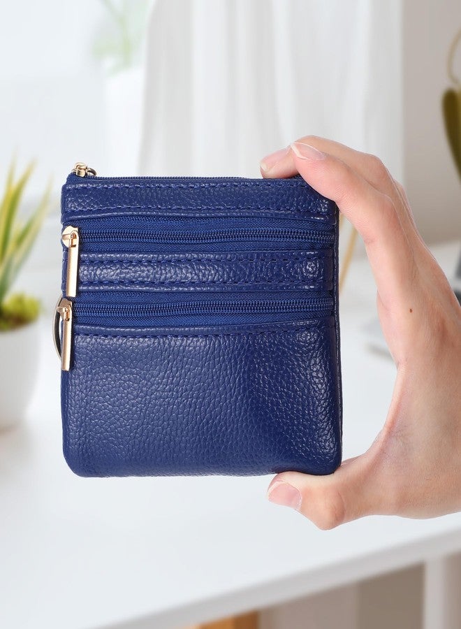 Zelphvt 2 PCS Leather Coin Purse for Women Wallet with Coin Pouch Small Change Purse with Keychain for Women and Men Black Blue - Image 5